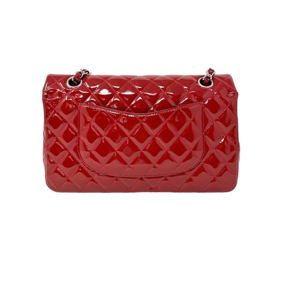 CHANEL Cherry Red Patent Leather Medium Classic Double Flap SHW - Picture 6 of 12
